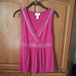 Ann Taylor Loft Women's Hot Pink Faux Wrap V-Neck Soft Peplum Silver-Tone